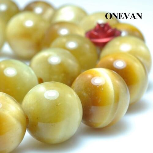 ONEVAN Natural Golden Tiger Eye Beads Smooth Loose Round Stone Bracelet Necklace Jewelry Making Diy Accessories Gift Design