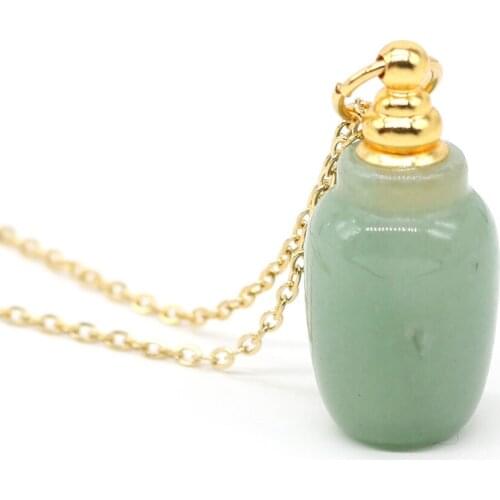 Natural Green Aventurines Perfume Bottle Pendant Necklace Rose Quartzs Necklace For Jewelry Gift Length 66+5cm Size 15x45mm