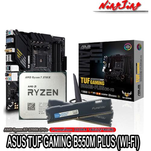 AMD Ryzen R7 3700X CPU + ASUS TUF GAMING B550M PLUS (WI-FI) Motherboard + Pumeitou DDR4 8G 16G RAMs Suit Socket AM4 Without fan