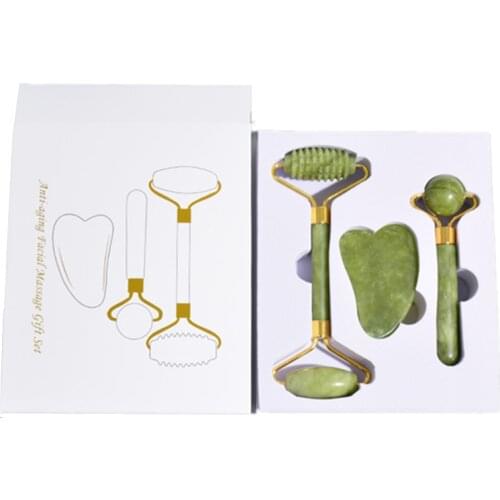 New Quality Jade Roller Gua Sha Massage Ball Set with Box Massager for Face Facial Roller Beauty Skin Care Tools Face Massagers