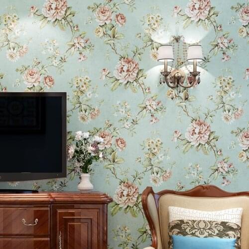 Bedroom living room TV wall decoration wallpaper behang American village retro large flower non - woven wallpaper Beibehang