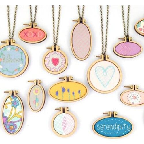15 Types Embroidery Hoop Sewing Ring Clothes Earring Jewelry Pendan Mini Wood Embroidery Hoop Pendant DIY Crafts Tool