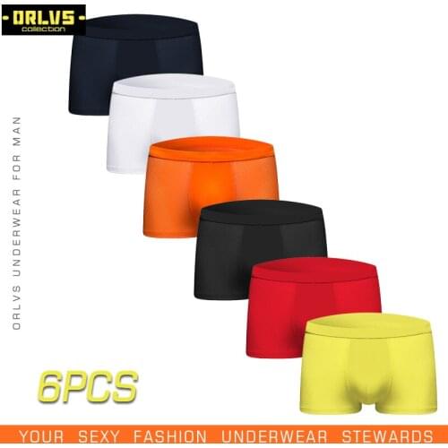 ORLVS 6PC/LOT Brand Sexy Men Boxer Men Underwear Men Trunks Gay Penis Pouch Sleepwear Nylon Men Underwear Male Boxer Short