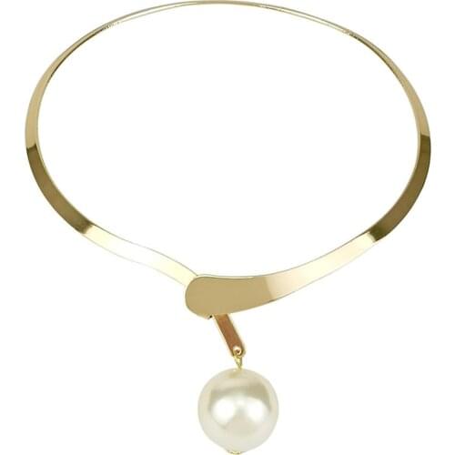 MANILAI Big Simulated Pearl Pendants Necklaces Alloy Torques Choker For Women Jewelry Collar Necklace Golden Silver Color