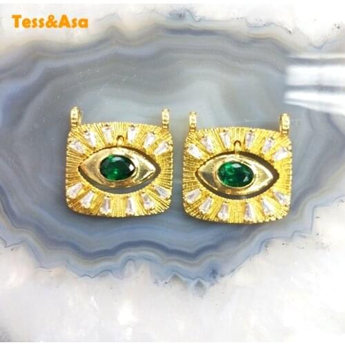 5pcs Cubic Zircon Pave Green Evil Eye Pendant Necklace For Women Brass Square Shape Evil Eye Pendant Bracelet Jewelry Set Making