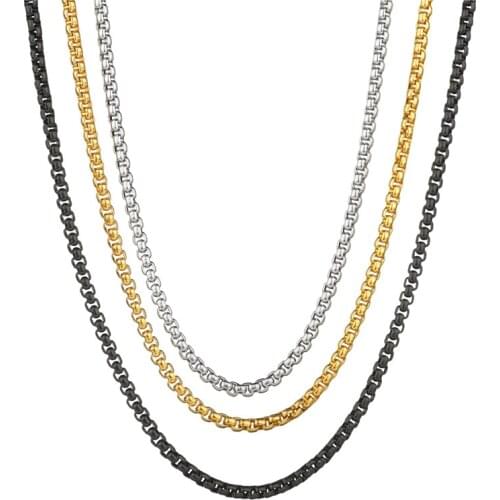 Modyle Punk Round Box Chain Necklaces For Women Men Gold Silver Color Stainless Steel Necklace Never Fade Jewelry Wholesale