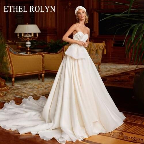 ETHEL ROLYN A-Line Wedding Dress 2021 Delicate Beading Embroidery Pleat Strapless Organza Bride Backless Sleeveless Bridal Gowns