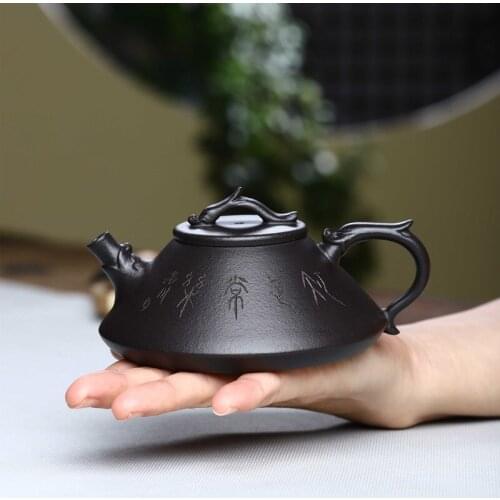 Selling 】 undressed ore black mud all hand lettering sculpture drink dragon stone gourd ladle the teapot tea set