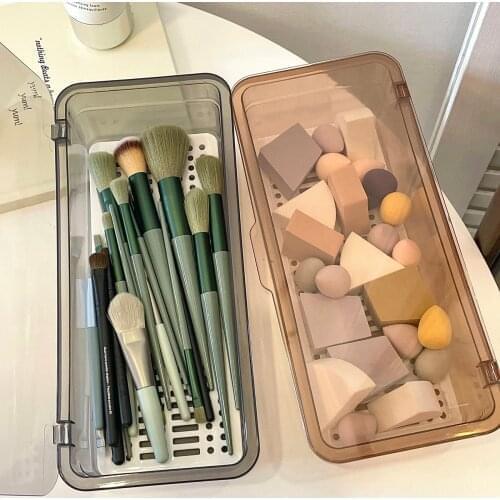 Cosmetic Makeup Brush Transparent Storage Box with Lid Dustproof Eye Shadow Brush Tube Beauty Egg Travel Portable Storage Bucket
