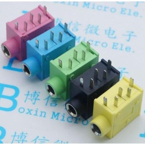 Free shipping PJ-215 PJ-325 3.5MM Headphone jack socket female connector for Audio video 5PIN RED BLACK BLUE YELLOW GREEN