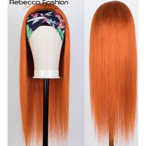 Rebecca Bone Straight Hair Highlight Headband Wig Human Hair Wigs Blonde S Orange Straight Human Hair for African American Women