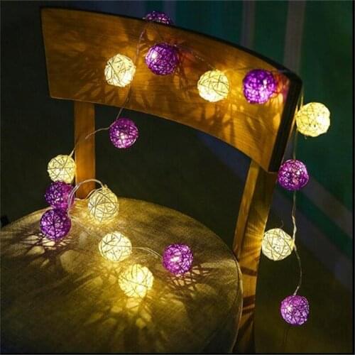 3M 20 Led White Purple Rattan Balls Fairy String Decorative Lights Battery Operated Christmas Patio Garland Wedding Decoration