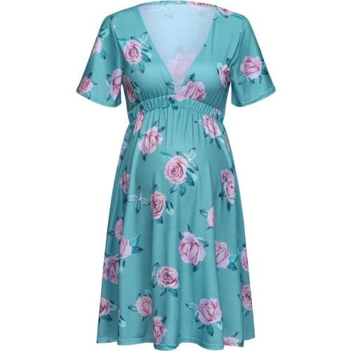 Sexy Maternity Dresses Short Sleeve Pregnancy Clothes 2019 Summer V-neck Floral Printed Dress For Pregnant Women Sundress