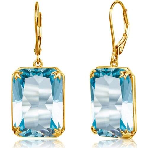 Szjinao Aquamarine Earrings For Women 14k Gold Earrings Blue Topaz Gemstone Rectangle Shape Viking Silver 925 Jewelry Hot