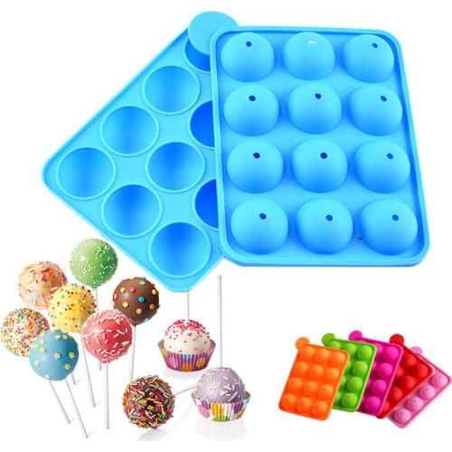 12 Hole Silicone Cake Pop Mold Ball Shaped DIY Mold Kitchen Lollipop Chocolate Cake molds Baking Ice Tray Stick Tool Moulds