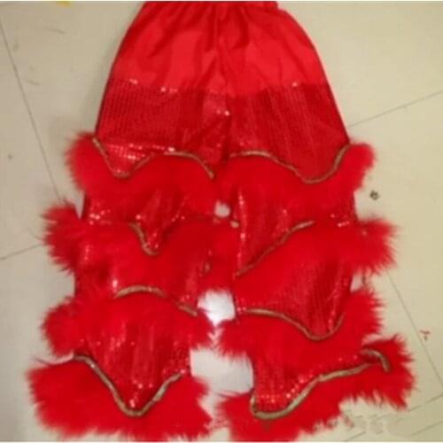 Red Lion Dance Pant Chinese Folk Art Mascot Costume Suits Cosplay Party Dress Outfits Clothing Advertising Carnival Halloween