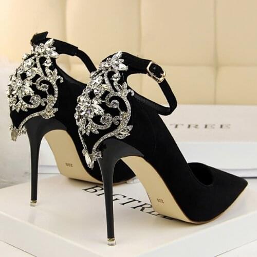 BIGTREE Shoes Rhinestone Woman Pumps Elegant Women Shoes Suede Stiletto Heels Designer Shoes Wedding Shoes Womens Pumps