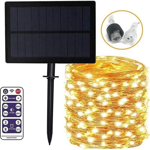 10M/20M Outdoor Solar String Lights 8 Modes Remote Control Fairy LED Lamp String for Wedding Holiday Christmas Party Decoration
