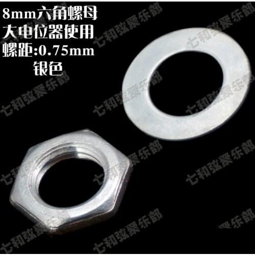 10 Sets Chrome Electric Guitar Bass Full Size Big Control Pots Potentiometer Hex Nuts & Washers / Nut & gasket (M8)