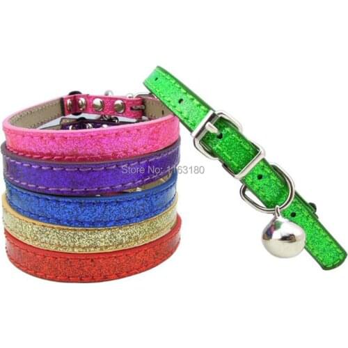144 pcs/lot Pet Dog Cat Collar Blings Necklace Bell Safety Soft Leather Kitten Puppy Neck Strap Animal Collar