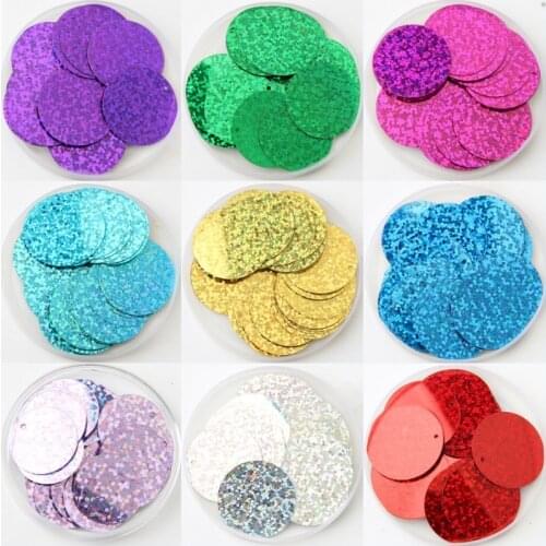 40pcs Large Round Laser Sequins 30mm PVC Flat Hologram Sequins Paillettes DIY Sewing Sequins For Wedding Craft Cloth Material