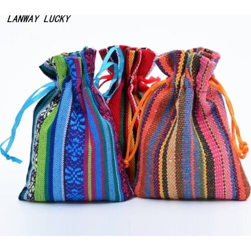 50pcs 13*18 cm Mexican Cotton Drawstring Pouch Striped Tribe Favor Bags Party Wedding Supplies Bags Jewelry Packaging Gift Bag