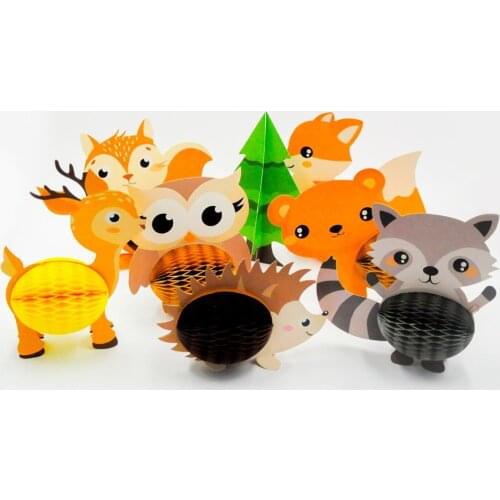 8pcs/lot DIY 3D Woodland Animals Honeycomb Paper Lantern Table Centerpiece For Kids Birthday Party Decorations
