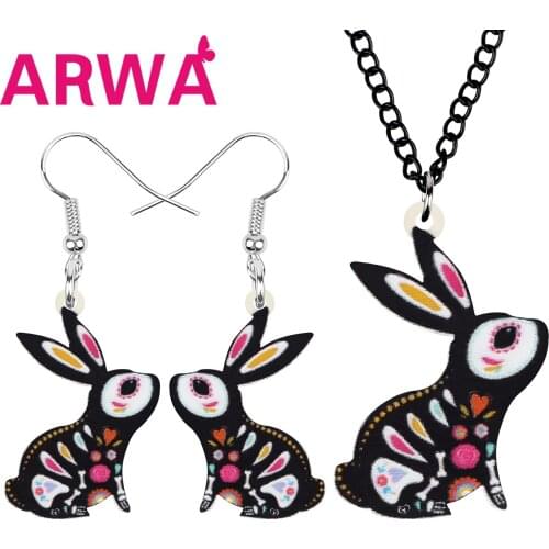 ARWA Acrylic Halloween Floral Hare Bunny Rabbit Jewelry Sets Long Lovely Animal Earrings Necklace For Women Kids Birthday Gift