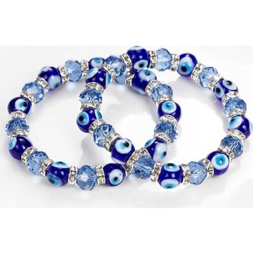 Wholesale 2 styles Trendy Simple Evil Eye Religious Eye Charm Blue Beads Lucky Bracelet Best Match Turkish Bracelet For Women