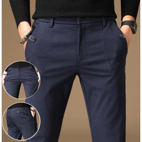 Mens Pants Slim High Quality Solid Color Stretch Casual Pants Mens Business Classic Official Straight Pants Thickening 28-38