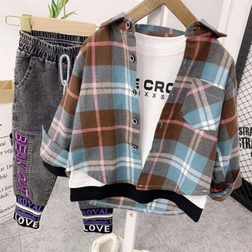 Baby Kids Clothes Autumn Toddler boys Plaid shirt+T-shirt+jeans Outfit Suit Tracksuit For Boys Clothing Sets Children Clothing