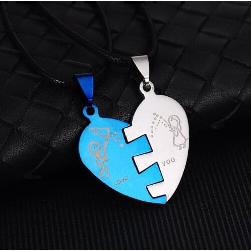 Childhood Happy Hour Titanium Steel Couple Necklace Set Lovers Pendant Woman Unisex Jewelry Valentines Day Memorial Gift