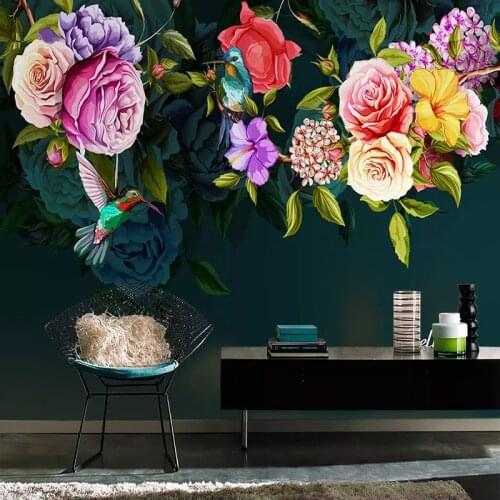 Photo Wallpaper 3D Rose Flowers Birds Murals European Style Retro Hand Painted Wall Painting Living Room TV Sofa Bedroom Fresco