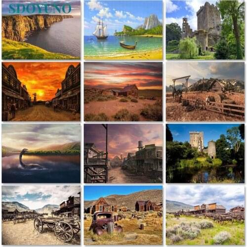 SDOYUNO Drawing By Numbers Scenery DIY Oil Painting By Numbers On Canvas 60x75cm Number Painting Landscape Home Decor