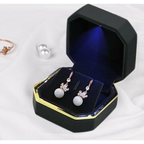 Ring Box with Led Square Paint Wedding Ring Case Jewelry Gift Box Light for Proposal Engagement Wedding
