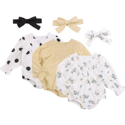 Citgeett Autumn Newborn Baby Girls Boys Jumpsuits Headband 2pcs Polka Dot Printed Ruffles Long Sleeve Rompers Spring Clothes