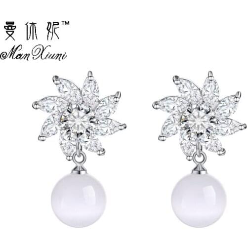 Manxiuni Hot Sale Silver Color Sparking Earrings For Woman Luxury Pearl & Meteor Stud Earring Party Jewelry Arete Boda