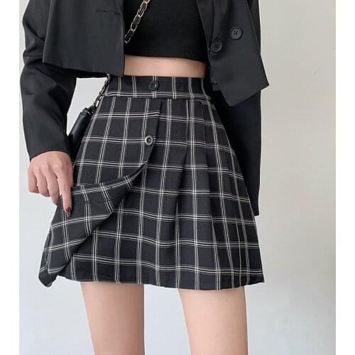 Summer Women Mini Plaid Skirt High Waist Skirts Cute Sweet Girls A-line Woman Skirts