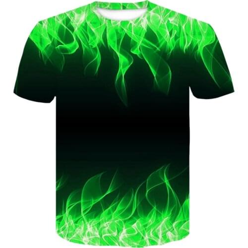 3D Printing Flame Gradient Mens Tshirt 2021 Summer blue green Short-Sleeved T-Shirt Fashion Brand Personality tshirt tops