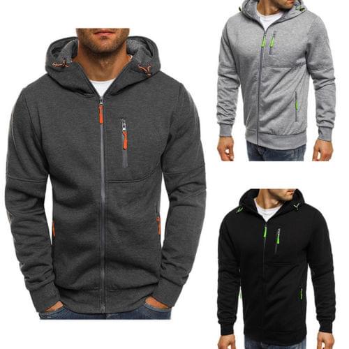 Mens Fashion Slim Jackets Hoodie Warm Hooded Cotton Blend Bright zipper drawstring Coat Outwear Tops Tunic