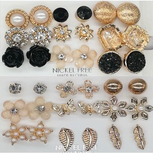 9Pairs/Set Exquesite Pearl Round Seaside High Quality Earrings Set Zircon Crystal Leaf Butterfly Women Girls Flower