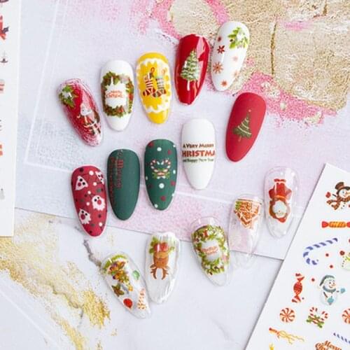 Christmas Nail Sticker Santa Claus Elk Snowman Gift Water Transfer Slider Full Wrap Xmas Cartoon Winter Decal nail decorations