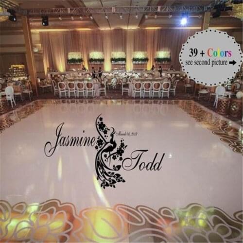 Wall sticker Peacock Theme Dance Floor Decal Wedding Day Fancy calligraphy Font Dance Floor Names Vinyl Lettering decor HY133