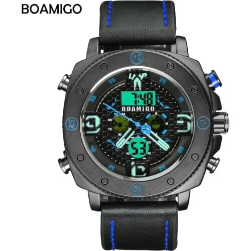 New BOAMIGO LED Digital Men Watches Sports Fashion Quartz Wristwatches Waterproof Leather Clock Reloj Hombre relogio masculino