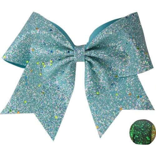 NEW CHRISTMAS Glowing 7" Cheer Hair Bow Luminous Elastic Rubber For Girl Chunky Glitter Leather Sheets Glow In The Dark