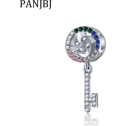New Original Bead Rainbow Colorful CZ Windmill Key Dangle Charm Fit Bracelet Necklace DIY Women Jewelry