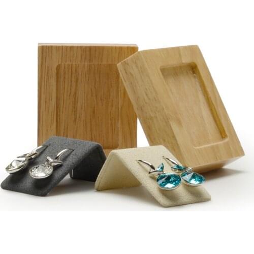 Oirlv New Solid Wood Cream-white & Dark gray Earring Display Stand with Microfiber for Showcase Jewelry Ear Nail Display Holder