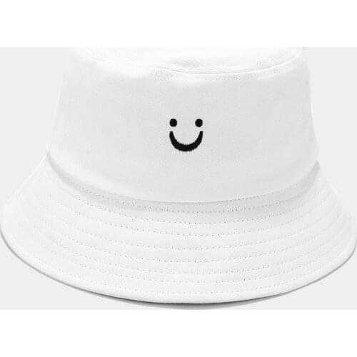 Happy bucket hat hip hop cotton embroidered smile face panama outdoor sports fishermen hat cap smiley women hat sunhat dropship