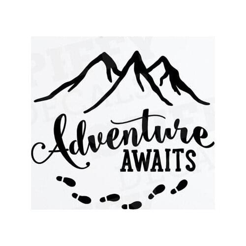 Adventure Awaits Wall Decal Vinyl Sticker Quote Travel With Mountains Footsteps by Spiffy Decals Ofiice Decor