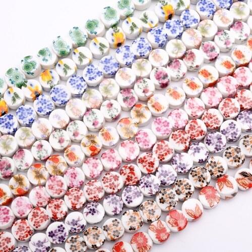 8*5mm Oblate Ceramics Beads Flower Pattern Loose Spacer Beads for Jewelry Making DIY Bracelet Necklace Earrings Accessories